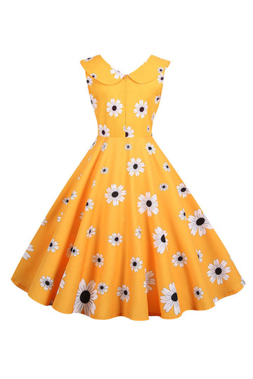 Vestido de 1950 Amarillo Estamapdo Sin Mangas